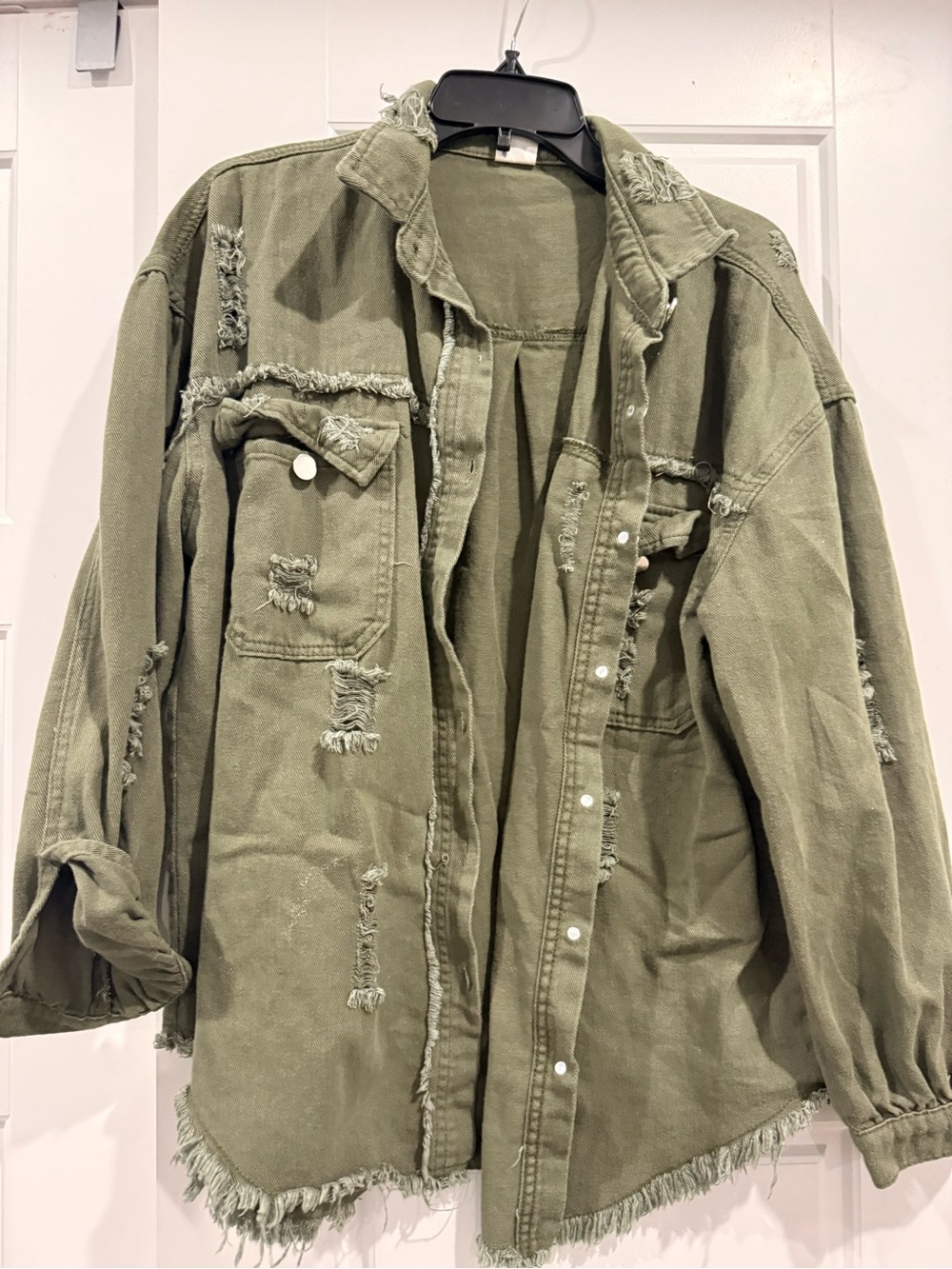 Distressed Olive Green Shacket